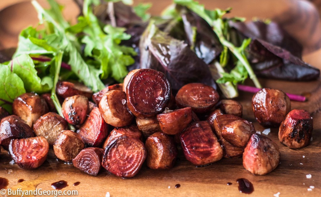 Candy Cane beets with a simple salad of mixed greens