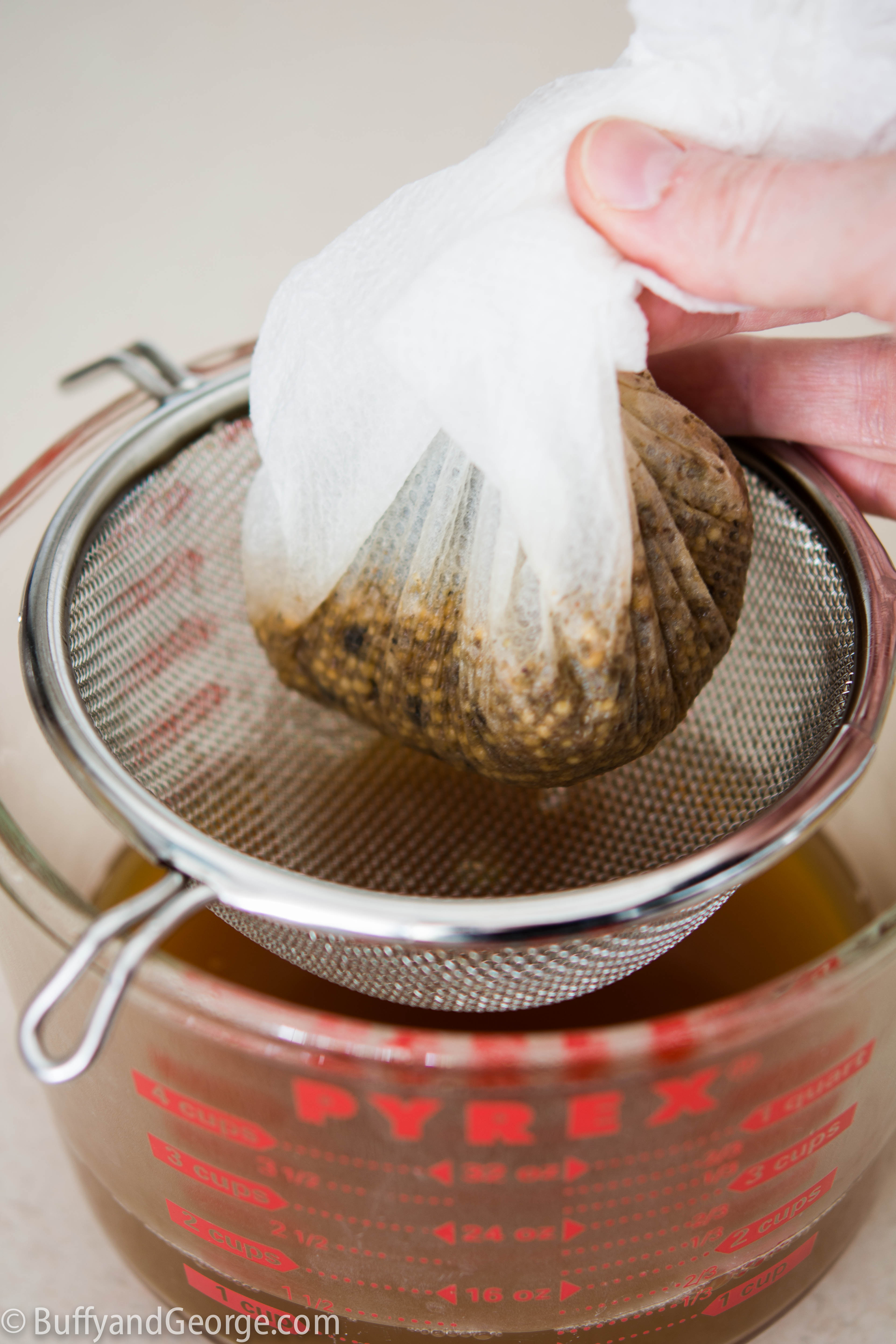 StrainingVinegarSpicesinPaperTowel Strawberries For Supper